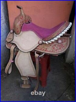 Western Leather Premium Horse Saddle Barrel Racing With Matching Set 14''to 18'