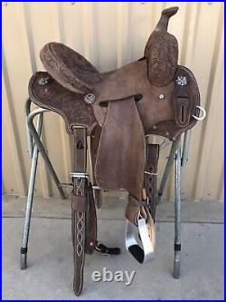 Western Leather Premium Quality Barrel Rough Out Saddle With Matching Tack Set