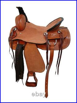Western Leather Roper Heavy Work Rough Out Seat Floral Basketweave Horse Saddle