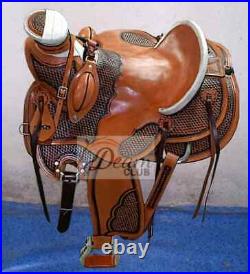 Western Leather Saddle Adult Barrel Racing Horse Tack Set Size 10 To 20 Seat