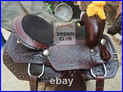 Western Leather Saddle Barrel Horse Saddle Tack Set Seat 15'' Free Shipping