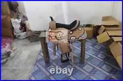 Western Leather Saddle Barrel Racing Horse Saddle with Set Free Ship with set