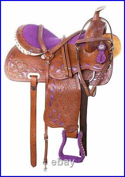 Western Leather Saddle Horse Barrel Trail Hand Tooled Comfy Saddle Tack Set