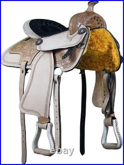 Western Leather Saddle Horse Barrel Trail Hand Tooled Comfy Saddle Tack Set