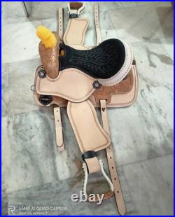 Western Leather Saddle Horse Barrel Trail Hand Tooled Comfy Saddle Tack Set