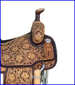 Western Leather Saddle Wade Brown Fork Roping Ranch Horse Saddle size(10 to 18)
