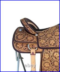 Western Leather Saddle Wade Brown Fork Roping Ranch Horse Saddle size(10 to 18)