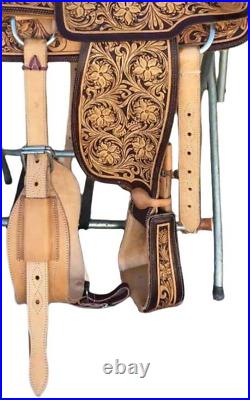 Western Leather Saddle Wade Brown Fork Roping Ranch Horse Saddle size(10 to 18)