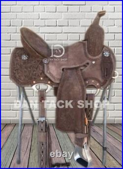 Western Leather Strip Down Barrel Racing Horse Saddle with Tack Set & Free Ship