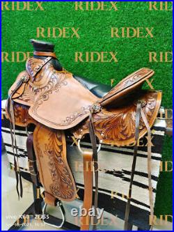 Western Leather Trail Riding Horse Barrel Saddle Tack Set Free Shipping