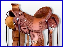 Western Leather wade Roping Ranch hand carved Horse Saddle 10 -18 free ship