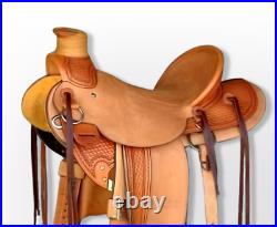 Western Leather wade Roping Ranch hand carved Horse Saddle 10 -18 free ship