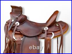 Western Leather wade Roping Ranch hand carved Horse Saddle 10 -18 free ship