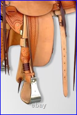 Western Leather wade Roping Ranch hand carved Horse Saddle 10 -18 free ship