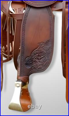 Western Leather wade Roping Ranch hand carved Horse Saddle 10 -18 free ship