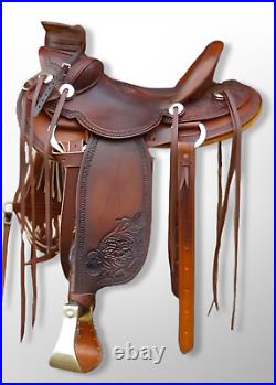 Western Leather wade Roping Ranch hand carved Horse Saddle 10 -18 free ship