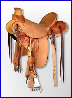 Western Leather wade Roping Ranch hand carved Horse Saddle 10 -18 free ship