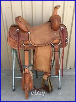 Western Light Brown Leather Hand carved Roper Ranch Saddle 15,16,17,18 954