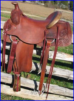 Western Mahagony Leather Hand carved Roper Ranch Saddle 15,16,17,18 958