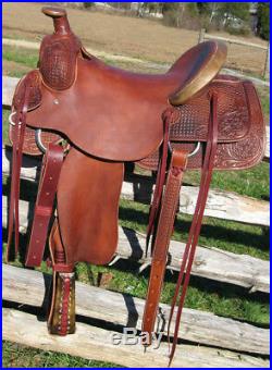 Western Mahagony Leather Roper Ranch Hand Tooled & Carved Saddle 15,16,17,18
