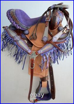 Western Mini Pony Barrel Saddle 10 PURPLE Metallic floral +PONY HSBP 1 Ear Frng
