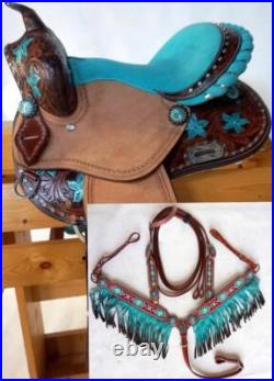 Western Mini Pony Barrel Saddle 12 TEAL Metallic floral Option Of FULL HSBP
