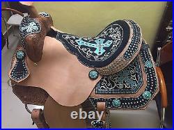 Western Natural Barrel Racer Cross Embroidered with Matching Crystal 16 Saddle
