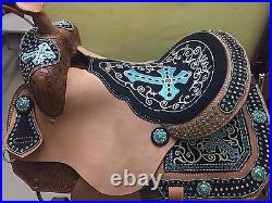 Western Natural Barrel Racer Cross Embroidered with Matching Crystal 16 Saddle