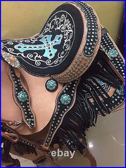 Western Natural Barrel Racer Embroidered Gun with Matching Crystal 16 Saddle