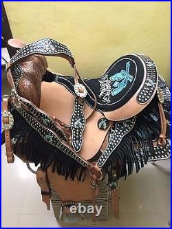 Western Natural Barrel Racer Embroidered Gun with Matching Crystal 16 Saddle