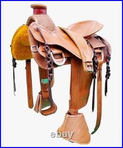 Western Natural Full Horse Seat Roper Wade Hand Tooled 17 Saddle