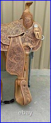 Western Natural Leather Down Roper Ranch Saddle With Hard Seat 10'' to 18.5