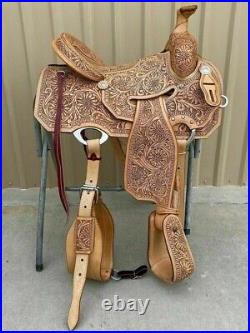 Western Natural Leather Down Roper Ranch Saddle With Hard Seat 10'' to 18.5 F/S
