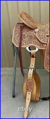 Western Natural Leather Down Roper Ranch Saddle With Hard Seat 10'' to 18.5 F/S