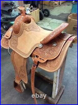 Western Natural Leather Hand Carve Roper Ranch Saddle 15,161718