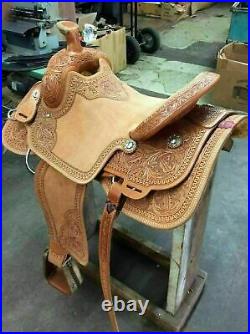 Western Natural Leather Hand Carve Roper Ranch Saddle Size 12-18 Free Shipping