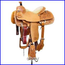 Western Natural Leather Hand CarvedRoper Ranch Saddle with Suede Seat