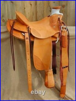 Western Natural Leather Hand Carved Roper Ranch 16 Saddle