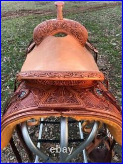 Western Natural Leather Hand Carved Roper Ranch Saddle with Strings 1012