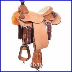 Western Natural Leather Hand Carved Roper Ranch Saddle with Suede Seat