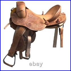 Western Natural Leather Hand Carved strip Down Bronc Saddle 12 13,14 15 16