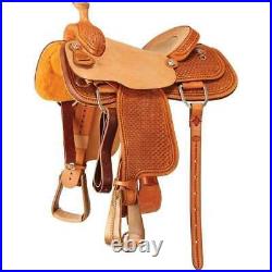 Western Natural Leather Hand Tooled Roper Ranch Saddle 15,1617 18