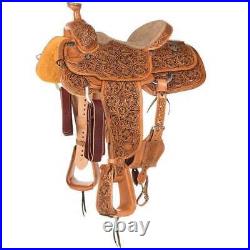 Western Natural Leather Hand Tooled/carved Roper Ranch Saddle 15,1617 18