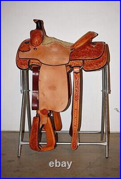 Western Natural Leather Hand carved Roper Ranch Saddle 15,16,17,18
