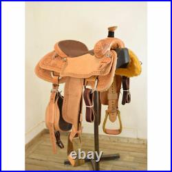 Western Natural Leather Roper Ranch Saddle With Suede Seat 14 15, 16 17 18