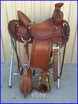 Western Oily Brown Leather Hand carved Roper Ranch Saddle 10-18