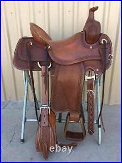 Western Oily Brown Leather Hand carved Roper Ranch Saddle 15,16,17,18 955