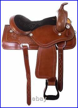 Western Pleasure Horse Tack Set Hand Carved Tooling Premium Leather size 10-18