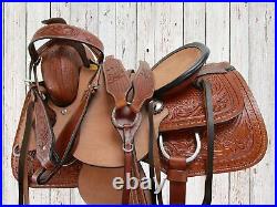 Western Pleasure Ranch Trail Floral Tooled Used Leather Horse Tack 15 16 17 18