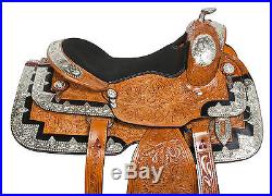 Western Pleasure Show Pro Leather Horse Black Inlay Tooled Saddle Tack 16